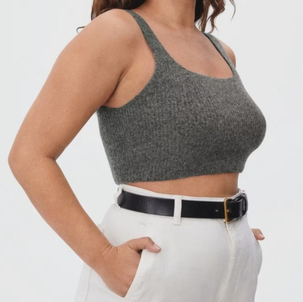 Everlane Cozy Stretch Tank Top L NWT Charcoal Grey Knit Crop Wool Blend New